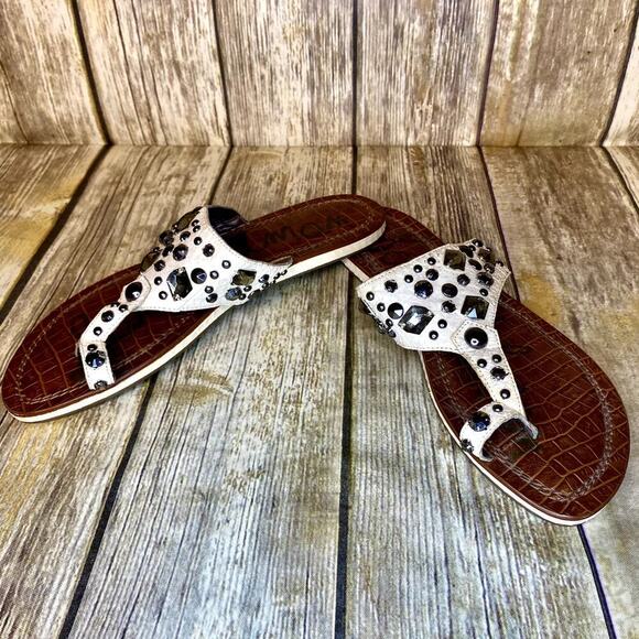 Sam Edelman Shoes - Sam Edelman White Leather Jewel Thong Sandal Womens Sz 10